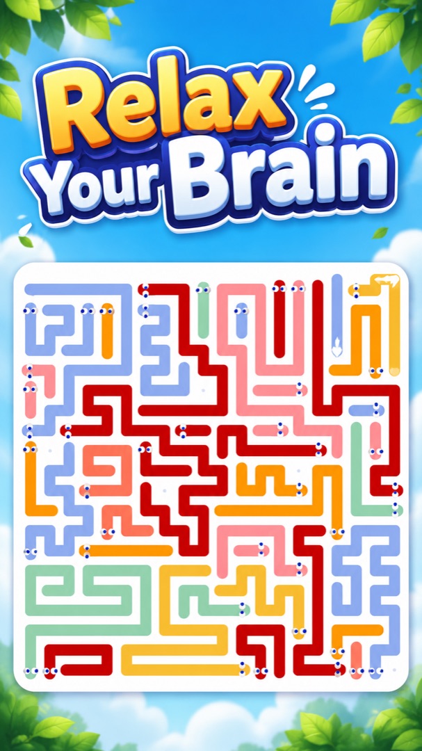 Relax Your Brain — colorful snake segments packed in a white board