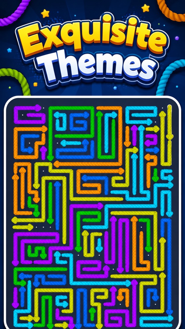 Exquisite Themes — rope-textured arrow maze on a deep blue stage